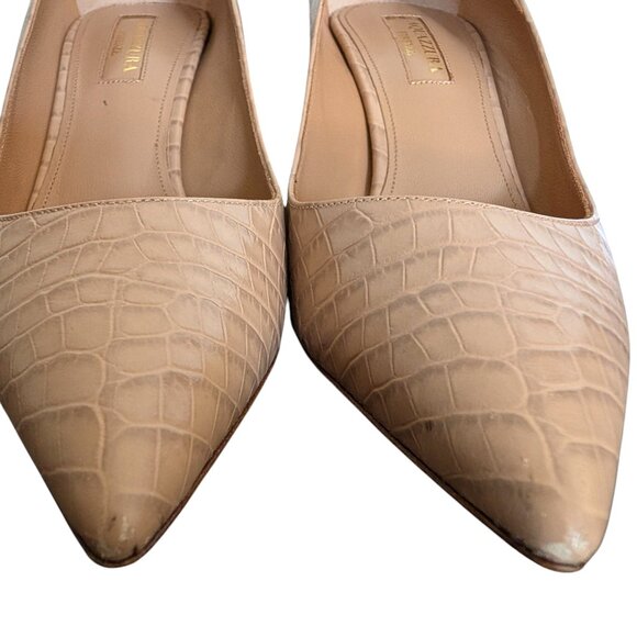 Aquazzura Womens Size 35 (US 5) Beige Leather Croc Embossed Purist Heels Pumps - Picture 6 of 9